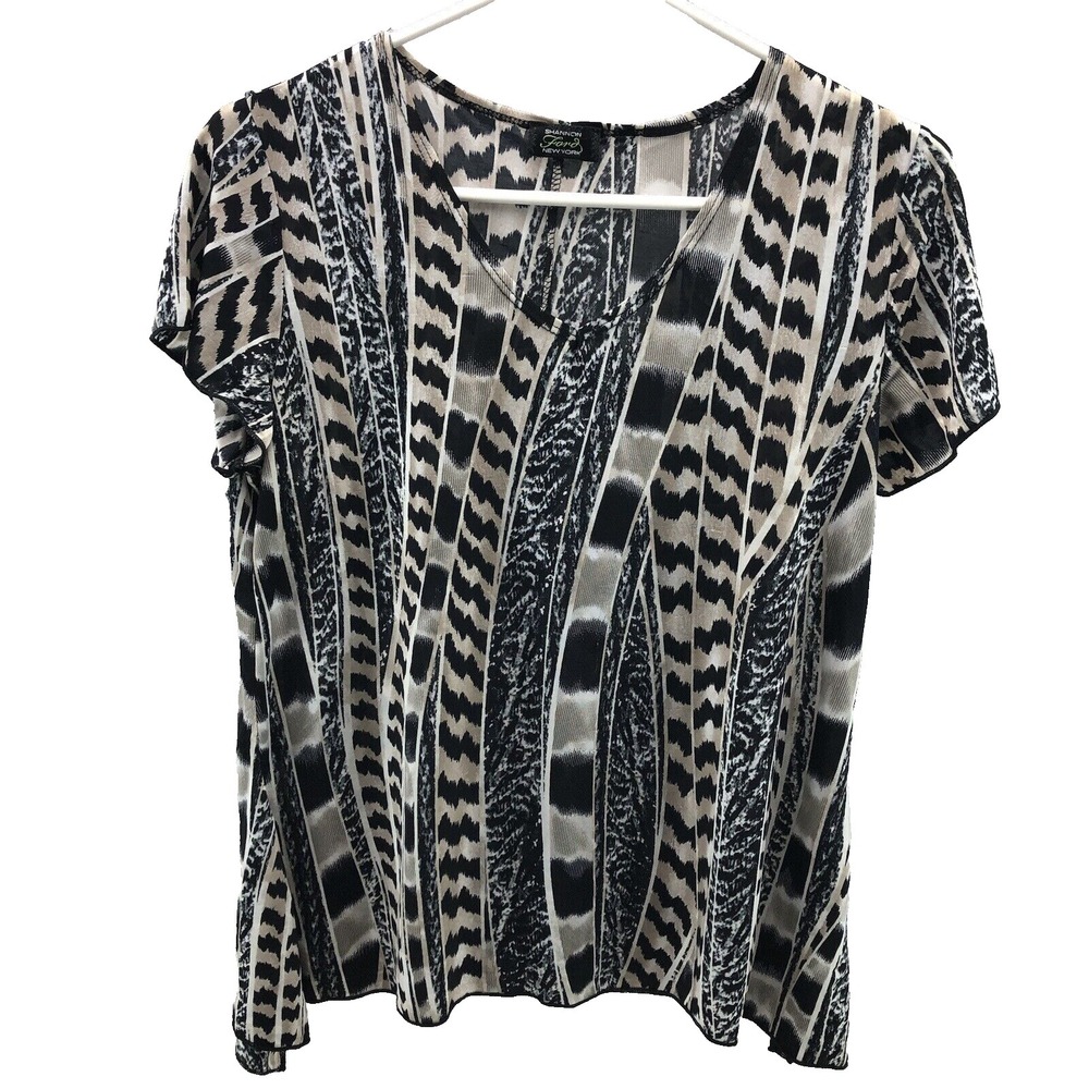 Women's shirt M Shannon Ford black Geometric Zebra Stripe Pattern scoop